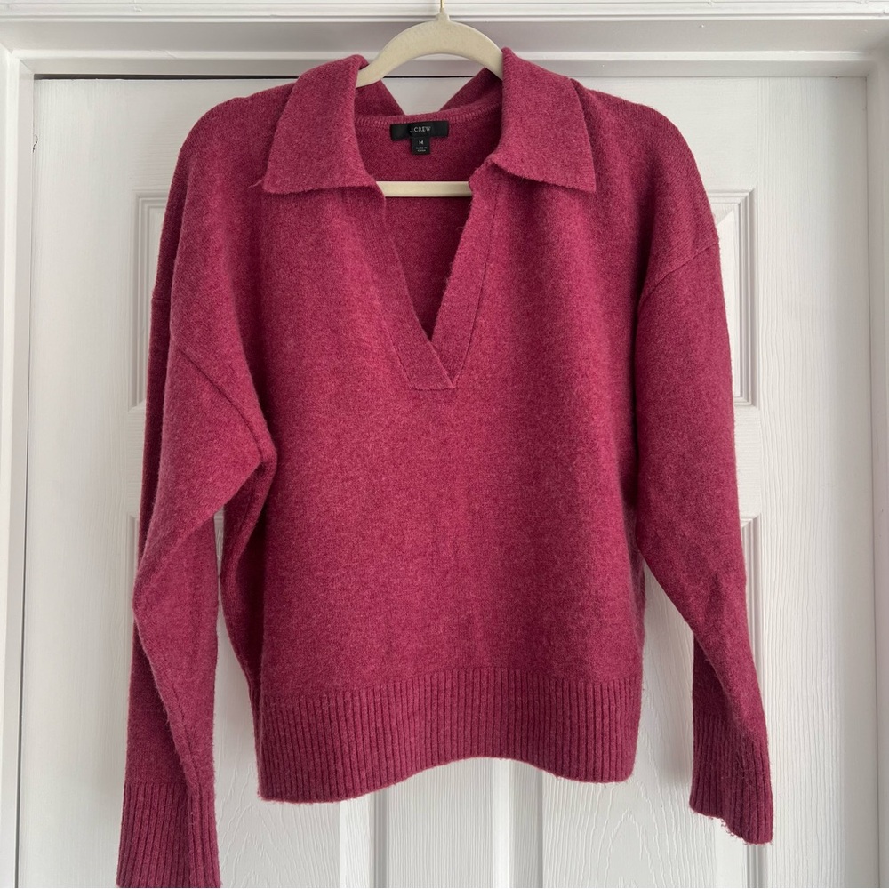 J.CREW Cranberry polo Collared V-Neck Sweater - Picture 3 of 9